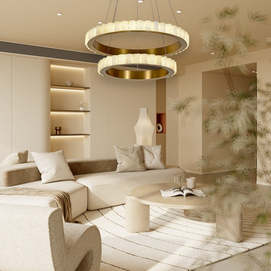Ring Alabaster Two-Tier Round Chandelier
