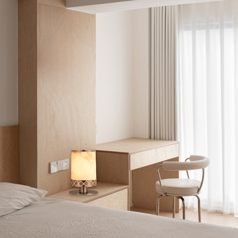 Plum Blossom Cylindrical Alabaster Table Lamp